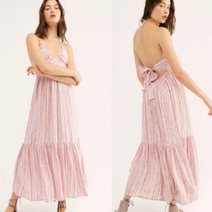 Free People Audrey Stripe Halter Maxi Dress Pink & White Size XS